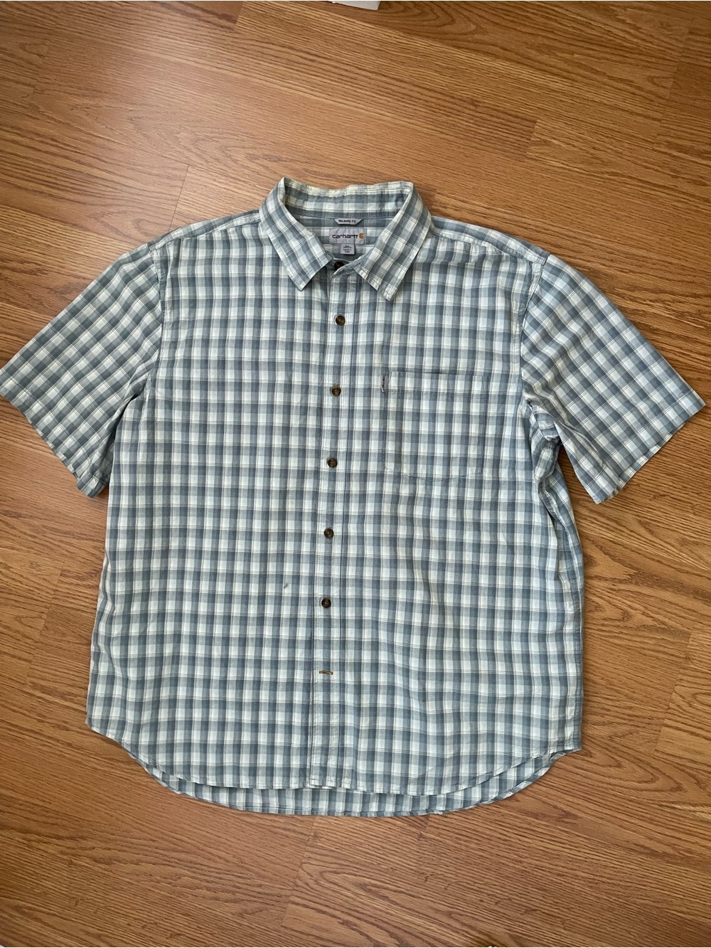 Carhartt Light blue Plaid Short-Sleeve Button-Up Shirt XXL gorpcore workwear